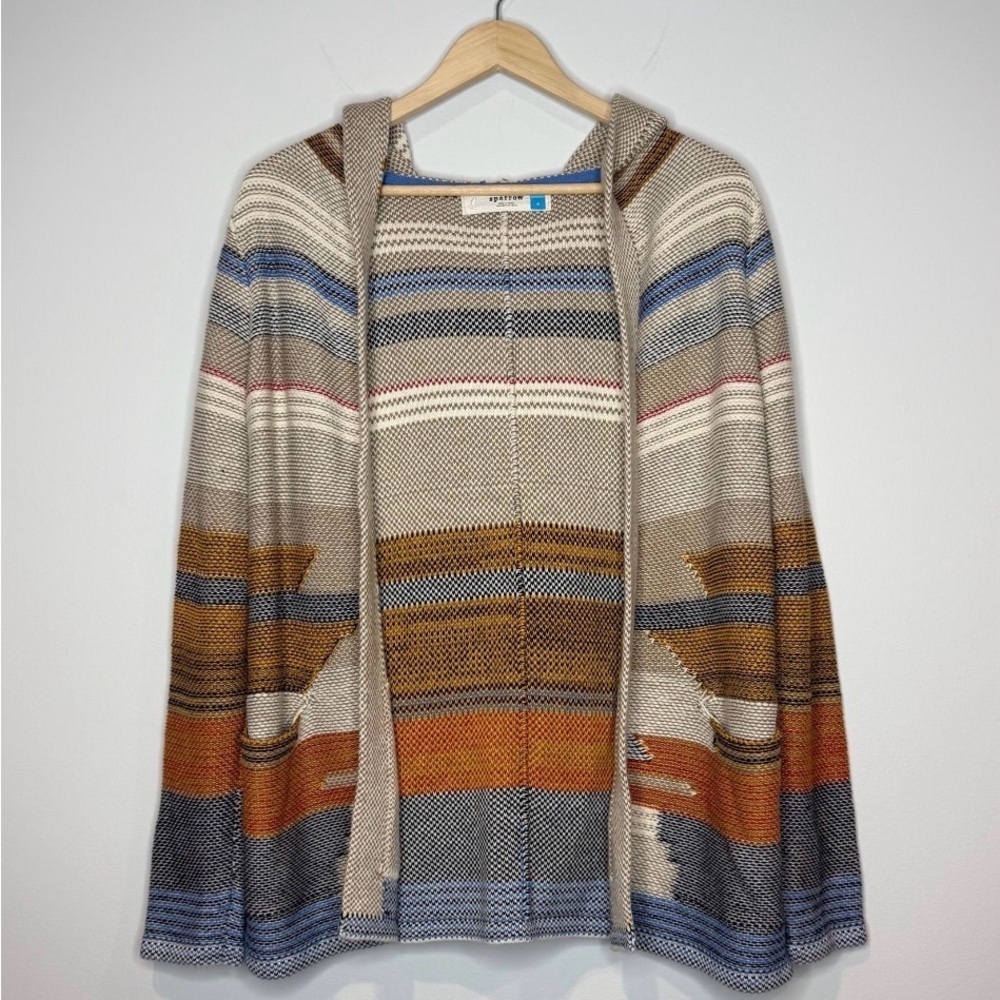 Sparrow Southwestern Hooded Cardigan Cashmere Blend Desert Stripe Sweater - Picture 2 of 5